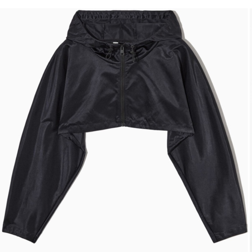 COS cropped hooded nylon crop jacket navy sleeve zip sporty luxe designer - Picture 3 of 15